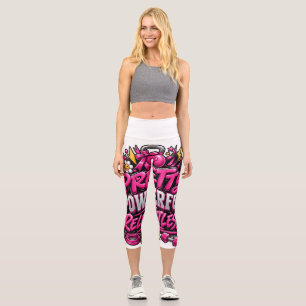 Pretty Powerful Relentless Pink Gym Quote Design Capri Leggings
