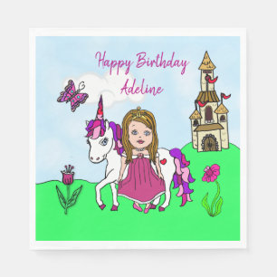 Pretty Princess and Unicorn Birthday Party Napkin