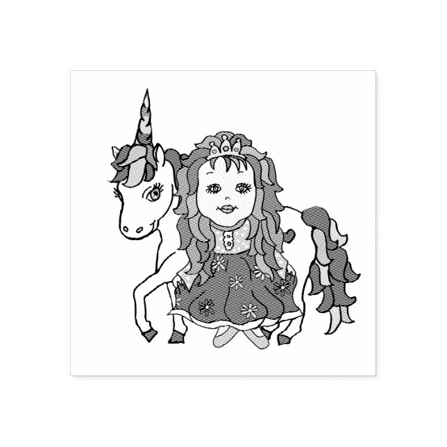 Pretty Princess and Unicorn Rubber Stamp (Imprint)