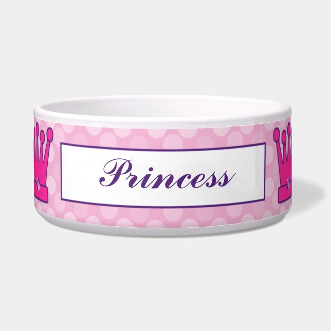 Pretty Princess Crown Personalized Dog Bowls (Front)