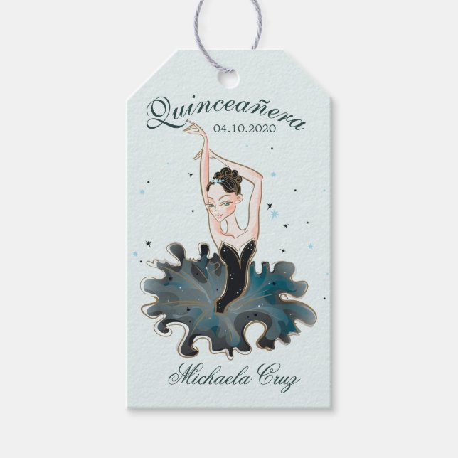 Pretty Princess Emerald Quinceanera Gift Tags (Front)