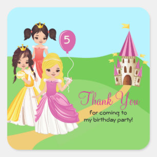 Pretty Princess Girls Birthday Thank You Sticker