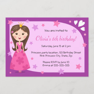 Pretty princess pink purple cute girly birthday invitation