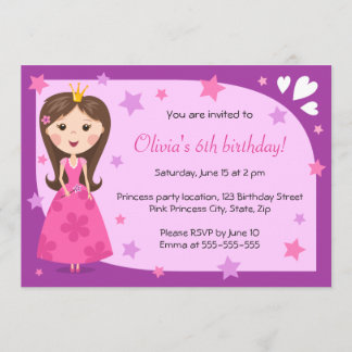 Pretty princess pink purple cute girly birthday invitation