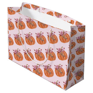 Pretty Pumpkin Floral Girly Pink Birthday     Large Gift Bag