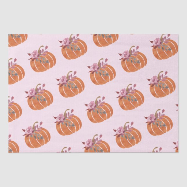 Pretty Pumpkin Floral Girly Pink Birthday   Tissue Paper (Front)
