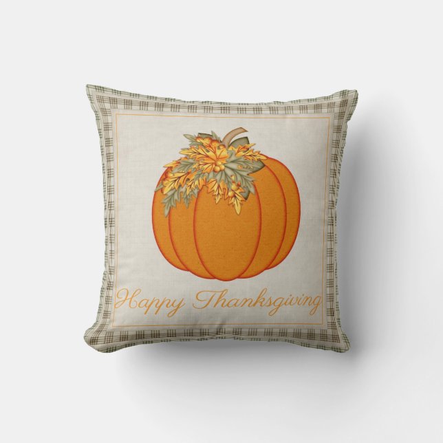Pretty Pumpkin Happy Thanksgiving Throw Pillow D4 (Front)