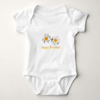 pretty, pure white daisy flowers happy birthday baby bodysuit