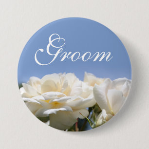 Pretty pure white rose flower groom wedding 3 inch round button