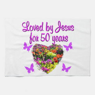 PRETTY PURPLE 50TH BIRTHDAY DESIGN KITCHEN TOWEL