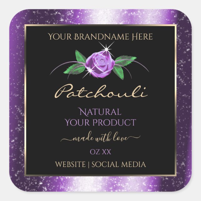 Pretty Purple and Black Product Labels Rose Flower (Front)