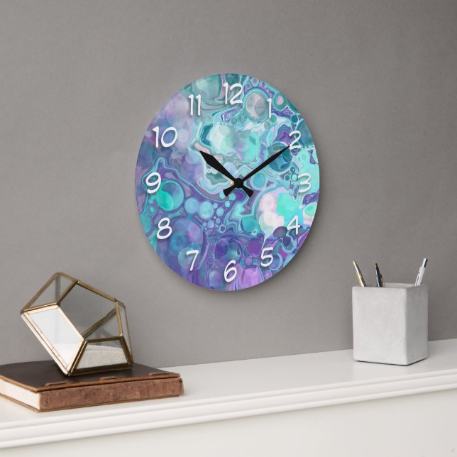 Pretty Purple and Blue Abstract Faux Marble Large Clock (Office)