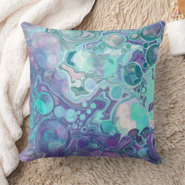Pretty Purple and Blue Abstract Faux Marble Throw Pillow (Blanket)