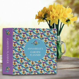 Pretty Purple and Blue Floral Pattern Gardening Binder
