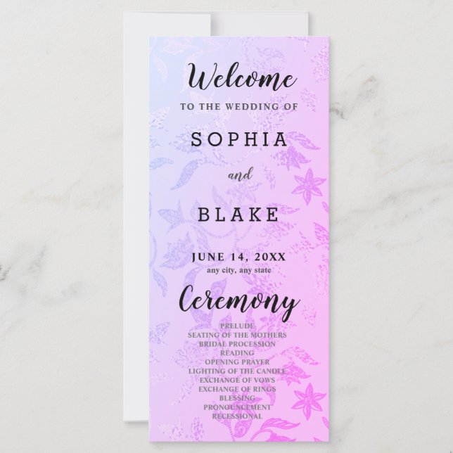 Pretty Purple and Floral Metallic Wedding Program (Front)