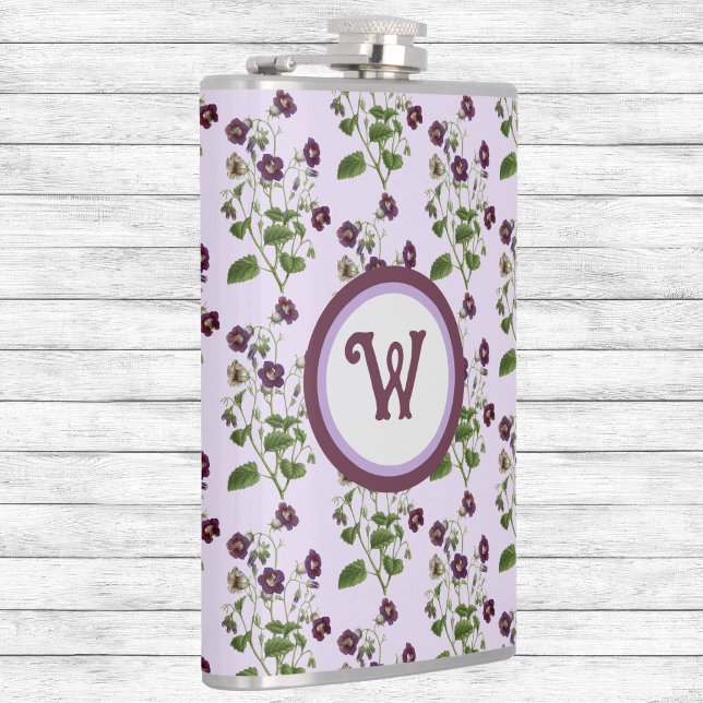Pretty purple and floral vines with initial hip flask (Creator Uploaded)