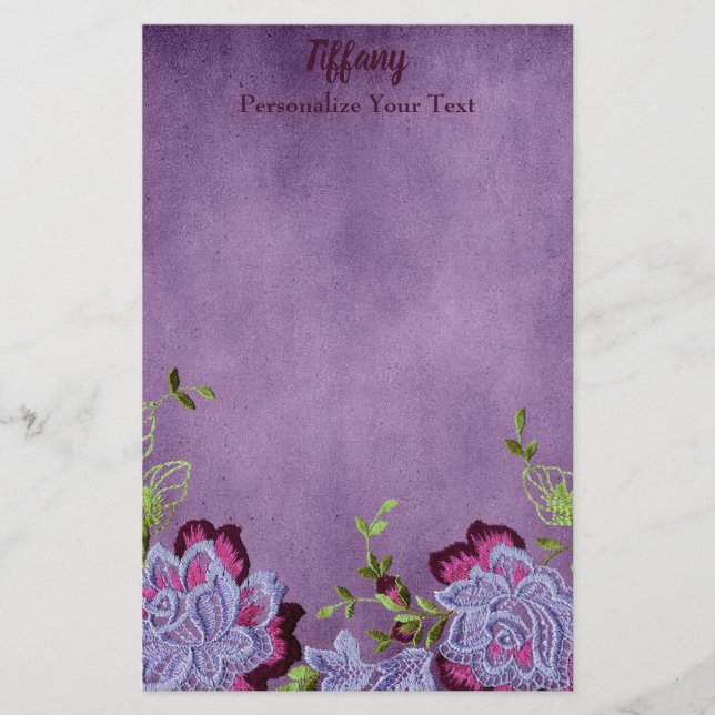 Pretty Purple and Green Floral Stationery (Front)