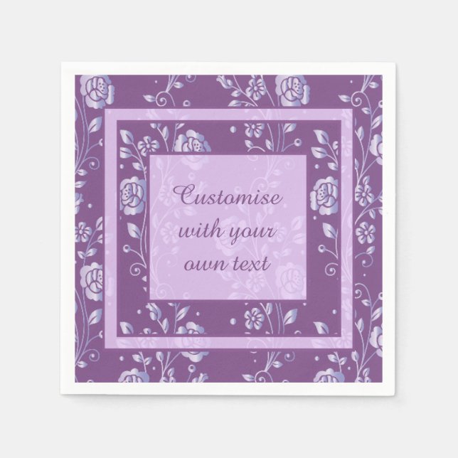 Pretty Purple and Lilac Floral Custom Text Napkin (Front)