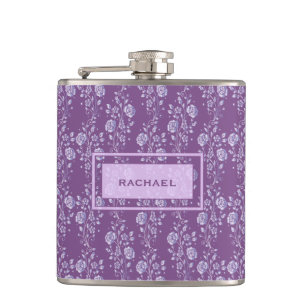 Pretty Purple and Lilac Floral Hip Flask