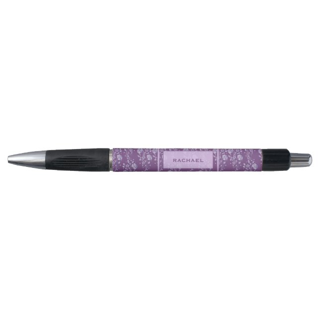 Pretty Purple and Lilac Floral Monogram Pen (Front)