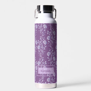 Pretty Purple and Lilac Floral Personalised Water Bottle