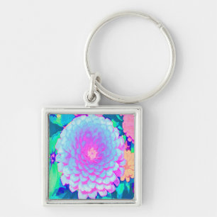 Pretty Purple and Pink Zinnia in the Summer Garden Keychain