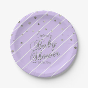 Pretty Purple and Silver - Baby Shower Paper Plate