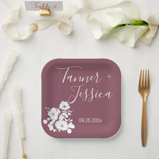 Pretty Purple and White Floral Wedding  Paper Plate (Wedding)