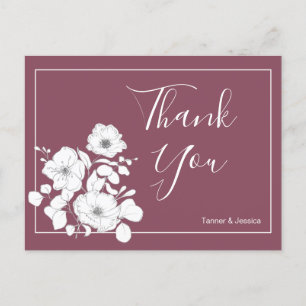 Pretty Purple and White Floral Wedding Thank You Postcard