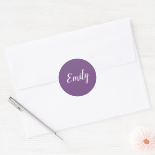 Pretty Purple and White Girly Cursive Name Classic Round Sticker