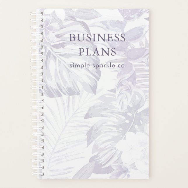 Pretty Purple and White Palm Leaf Print Planner (Front)