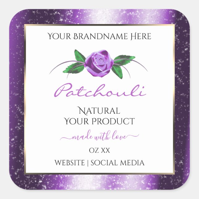 Pretty Purple and White Product Labels Rose Flower (Front)