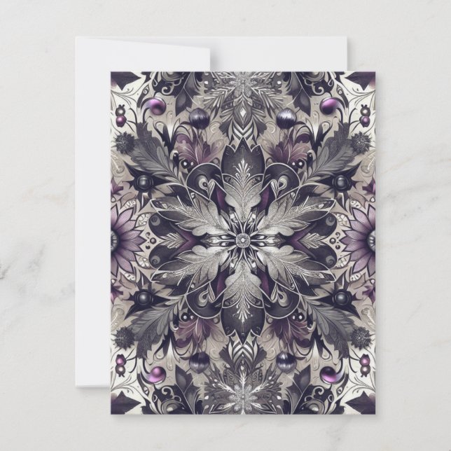 Pretty Purple, Black, Silver, and Taupe Christmas  Holiday Card (Front)
