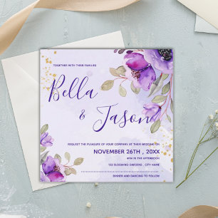 Pretty Purple Blue Watercolor Floral  Wedding