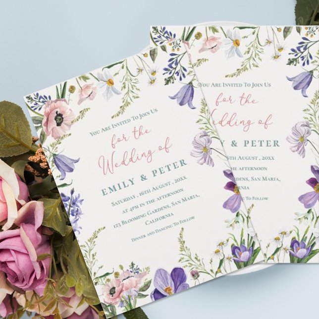 Pretty Purple Blush Pink Floral Border Wedding Invitation (Pretty Purple Blush Pink Floral Border Wedding Invitation)