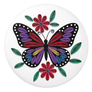 Pretty Purple & Burgundy Paper Quilling Butterfly Ceramic Knob