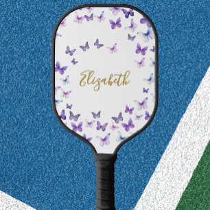 Pretty Purple Butterflies Custom Name Ladies Pickleball Paddle