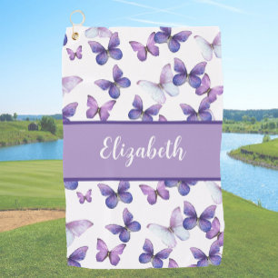 Pretty purple butterflies personalized name  golf towel