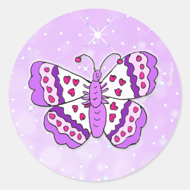 Pretty Purple Butterfly Classic Round Sticker (Front)