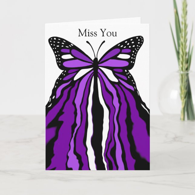 Pretty Purple Butterfly | Miss You  Card (Front)