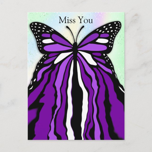 Pretty Purple Butterfly | Miss You   Postcard (Front)