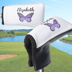 Pretty purple butterfly with custom name ladies golf head cover