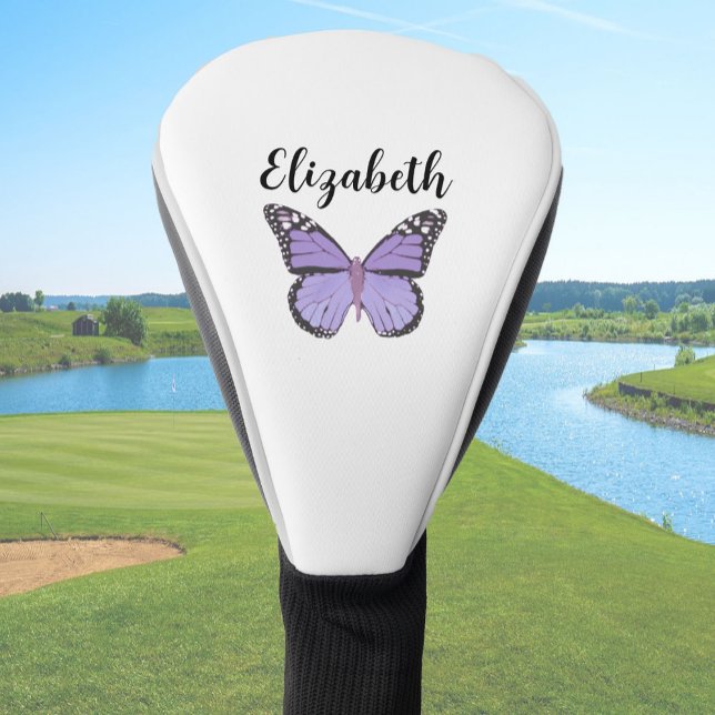 Pretty purple butterfly with custom name ladies golf head cover (Creator Uploaded)