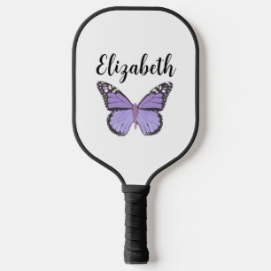 Pretty purple butterfly with custom name ladies pickleball paddle