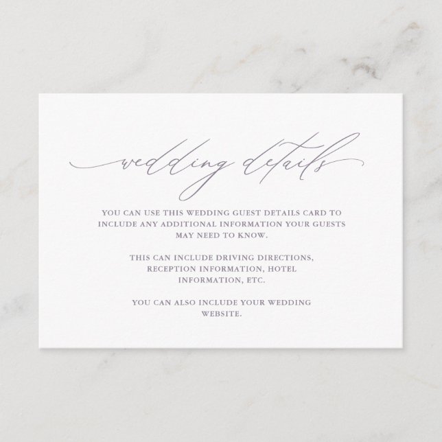 Pretty Purple Calligraphy Wedding Guest Details Enclosure Card (Front)