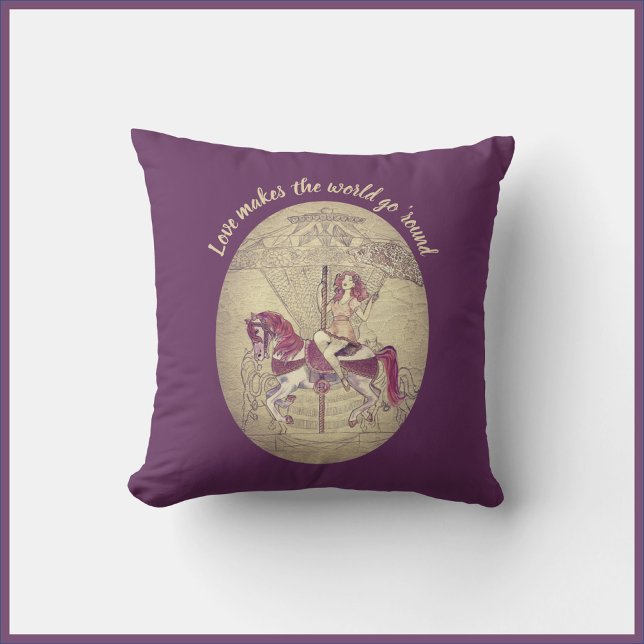 Pretty Purple Carousel Illustration and Quote Throw Pillow (Creator Uploaded)