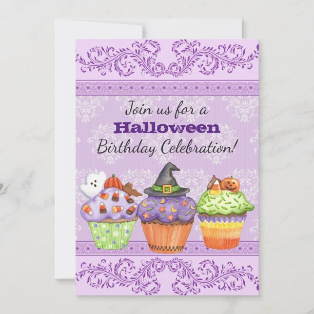 Pretty Purple Cupcakes Halloween Invitation (Devant)