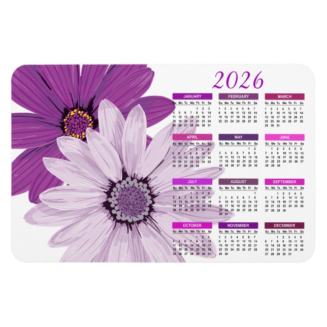 Pretty Purple Daisies | Custom 2021 Calendar Magnet (Horizontal)