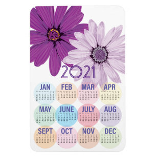 Pretty Purple Daisies   Custom 2021 Calendar Magnet