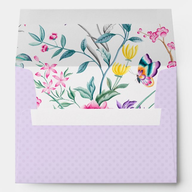 Pretty Purple Dots | Chinoiserie Flowers Liner Envelope (Back (Bottom))